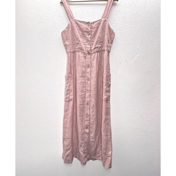 Rachel Zoe 100% Linen Dress Womens Blush Button Sleeveless pink Madi pockets 8. - Picture 3 of 13